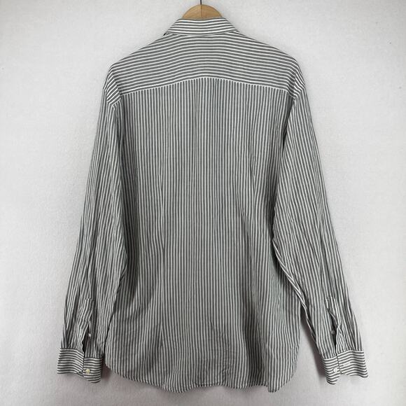 ZEGNA Shirt Mens L SPORT Striped Button Up Long Sleeve Woven Cotton Gray - Picture 5 of 15